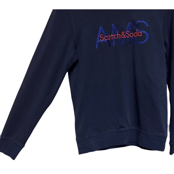 Scotch & Soda Men's Sweatshirt Embroidered Logo Crew Neck Medium Blue Flaw - Picture 3 of 10